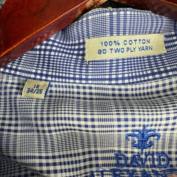 David Alexander Shirt Mens 18 Classic Fit Blue Plaid Cotton Long Sleeve NEW Easy - Picture 6 of 9